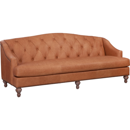 Brody Sofa in Tufted Ludlow Sesame Leather & Dark Brown Wood